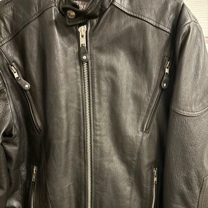 Men's Wilson Leather Black Motorcycle Style Jacket w/ Lots Zippers - A Must See